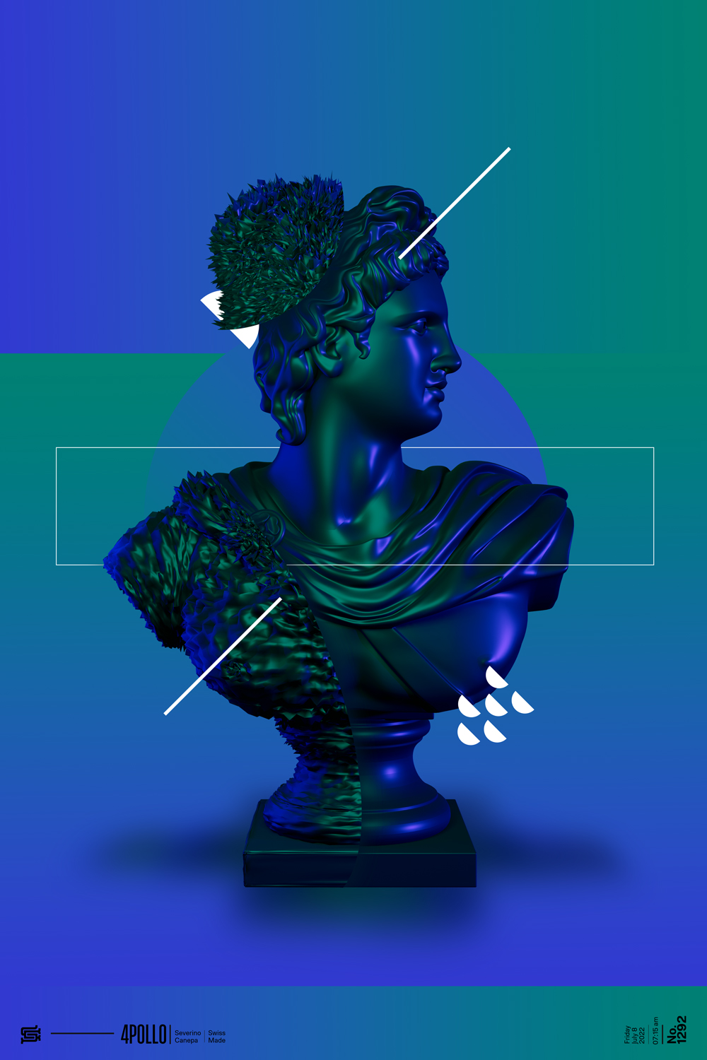 Visual art I realized with a dark 3D version of Apollo and geometric shapes