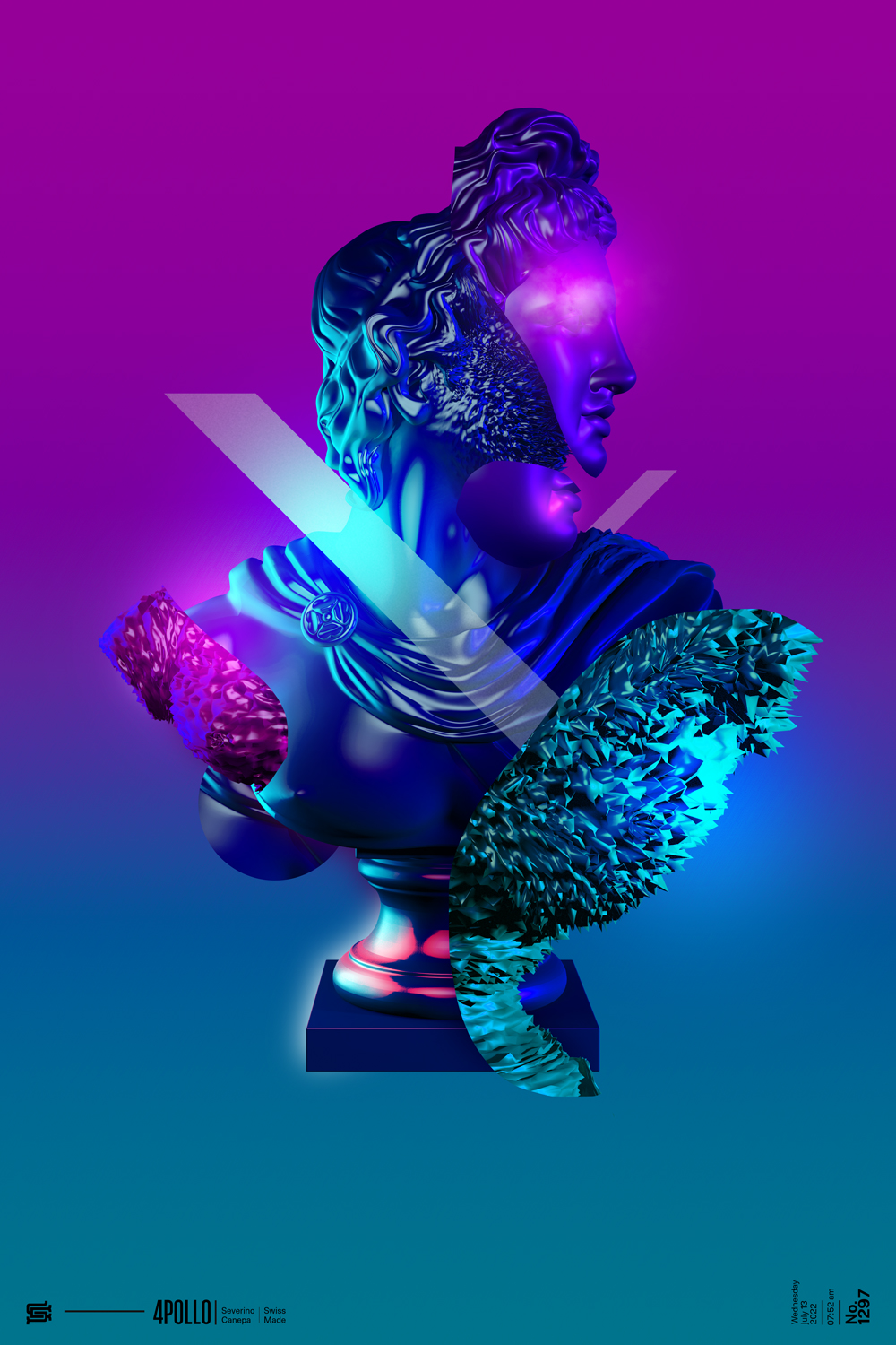 Lighting poster experimentation made with the 3D statue of Apollo