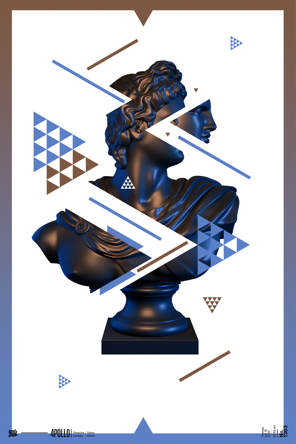 Visual art made with the 3D render of Apollo, triangles, and pattern