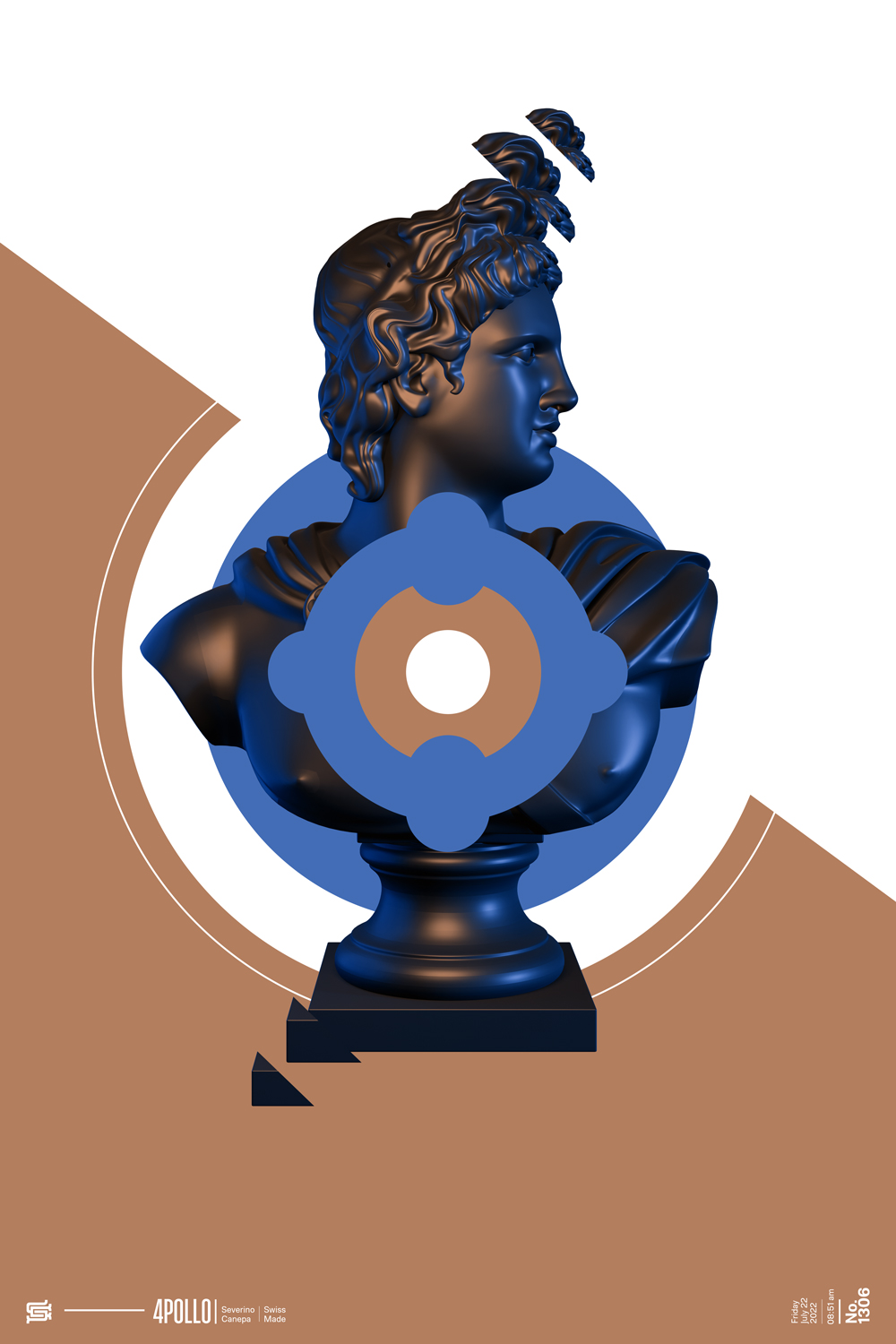 Minimalist creation made with circles and the 3D render of Apollo's Statue