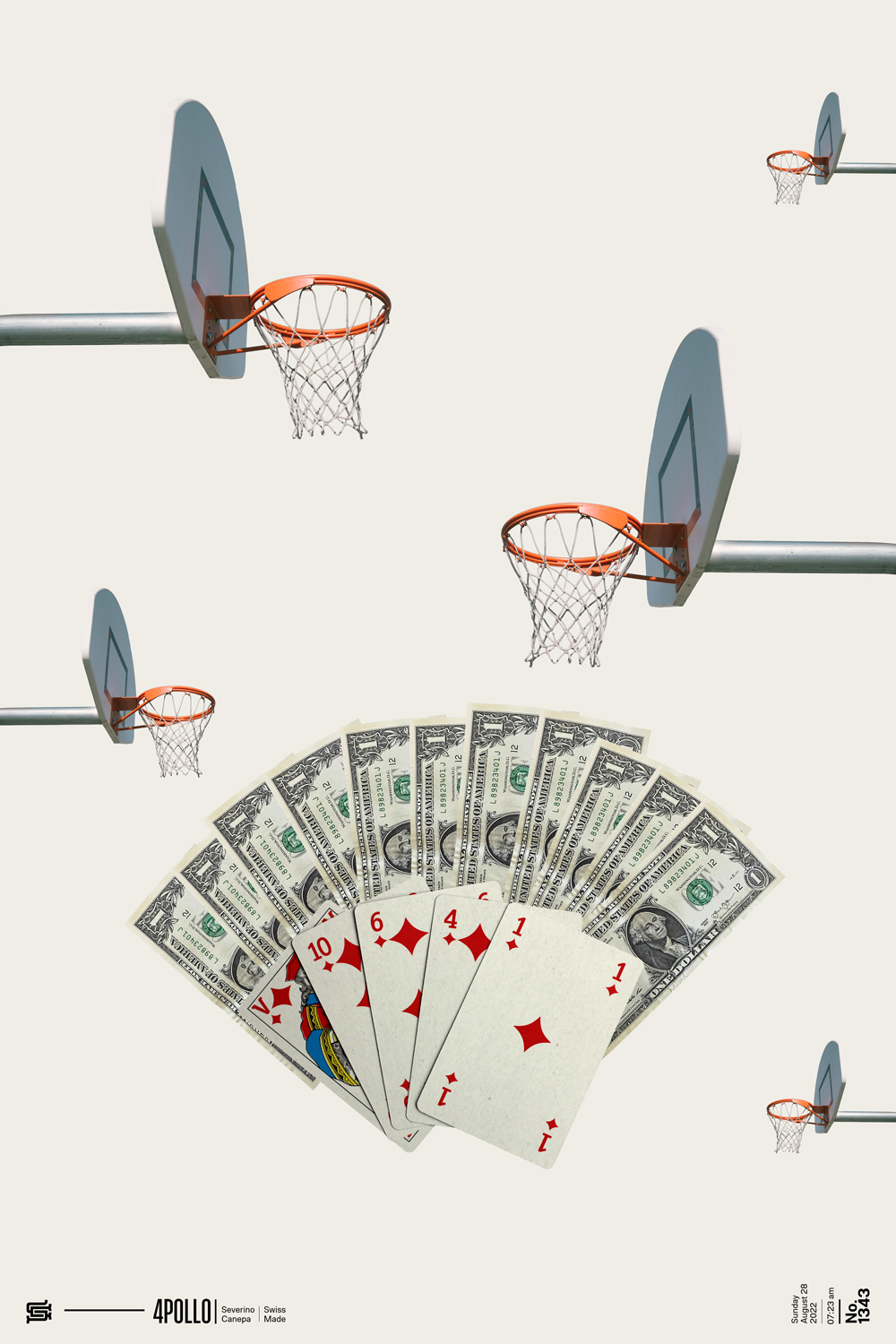 Collage made with Basket, American dollars, and playing cards