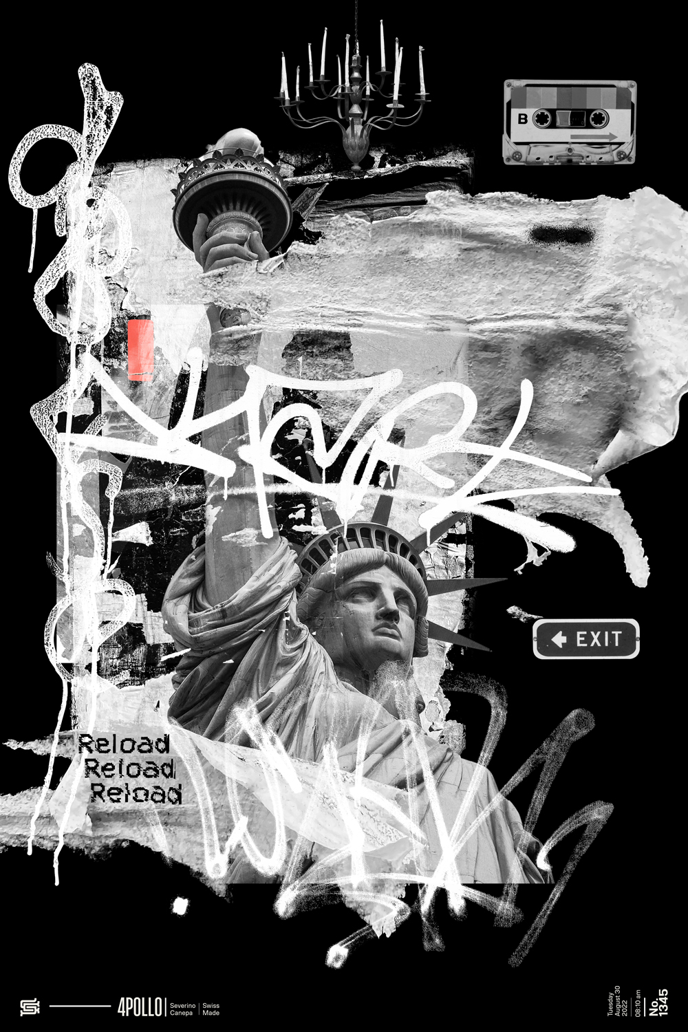 Graffiti, tag, and the Statue of Liberty on a digital collage creation