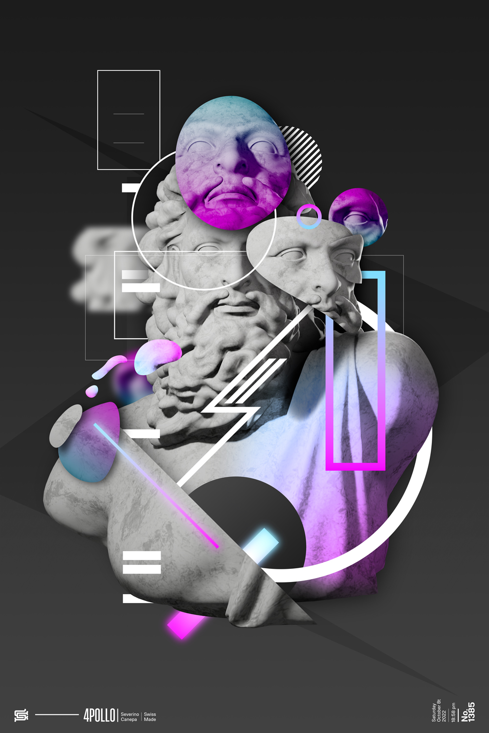 Visual artwork realized with the 3D render of Zeus Statue