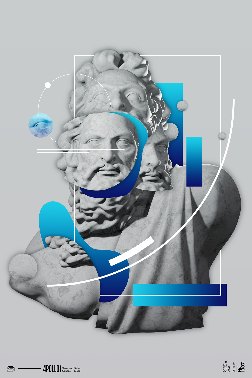 Visual artwork made with the 3D render of Zeus Statue coupled with geometric shapes