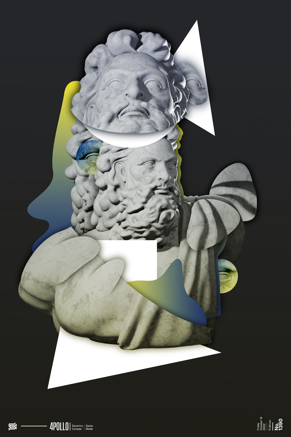 Visual artwork I realized with Zeus statue and different geometric shapes