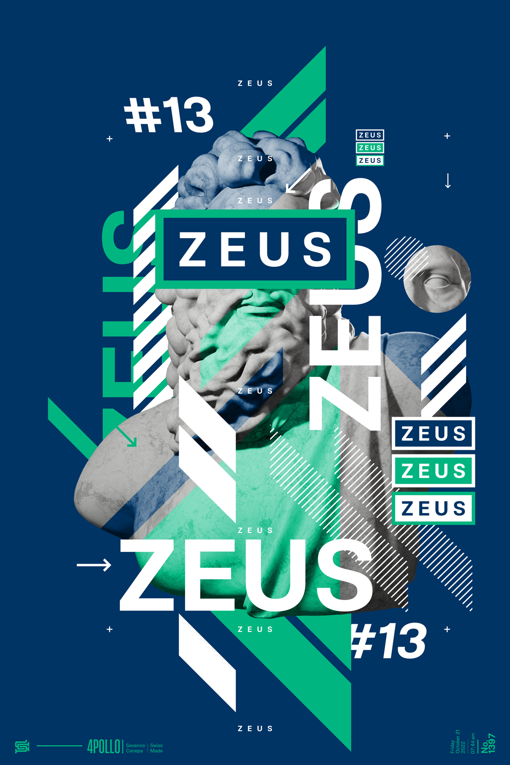 Creative geometric artwork realized with Zeus statue and vectors