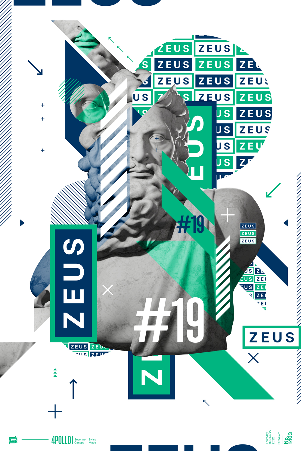 Geometric creation made with different vector shapes and Zeus statue