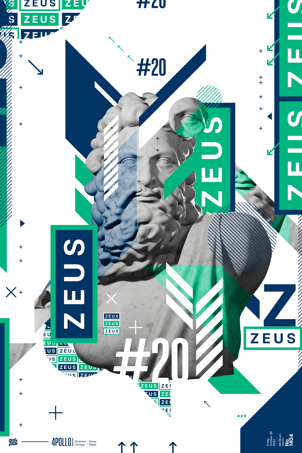 Dynamic, sharp and geometric, typography and forms, this is a fresh and modern graphic creation made with Zeus statue