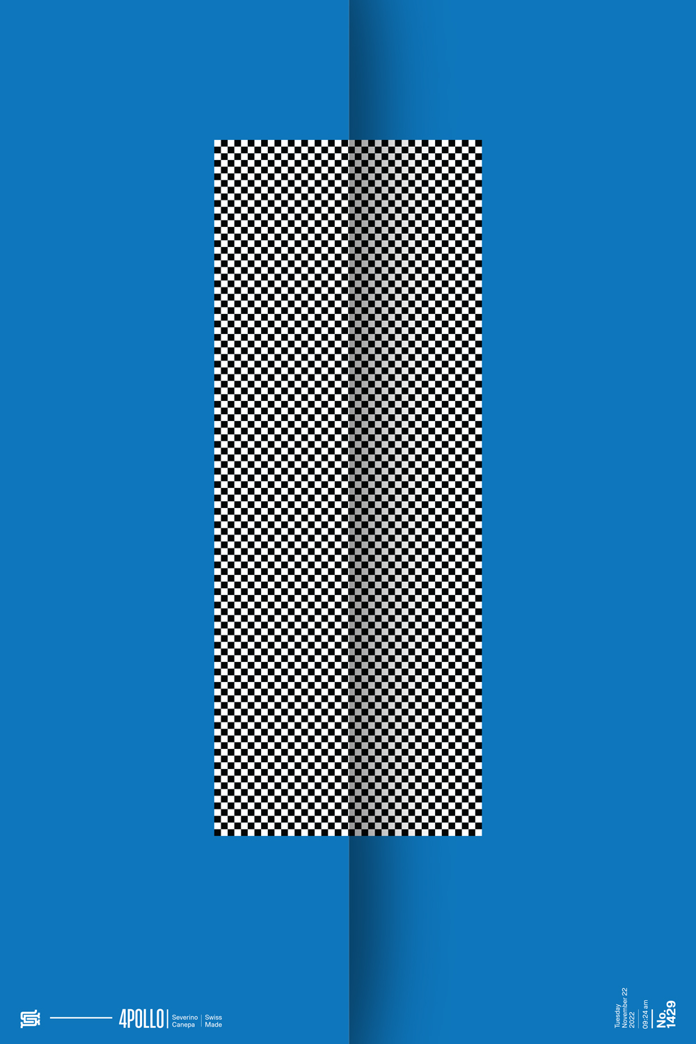 Minimalist creation made of a blue background and a rectangle filled with a pattern