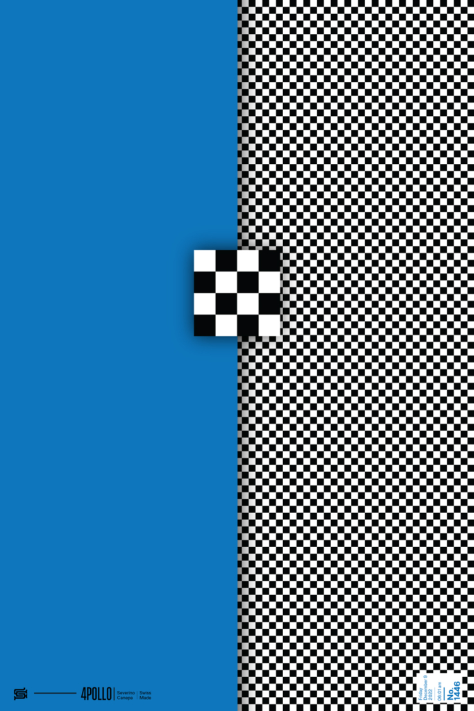 Minimalist artwork realized with a checkboard pattern and a large blue area