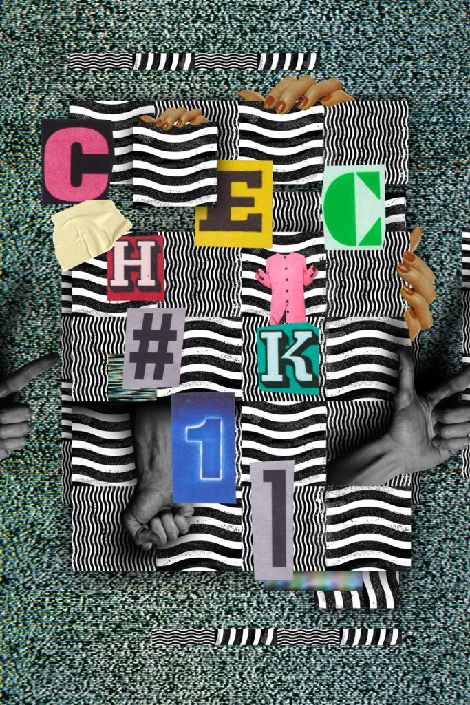 Digital creation made with collage elements such as patterns, photograph, and letters