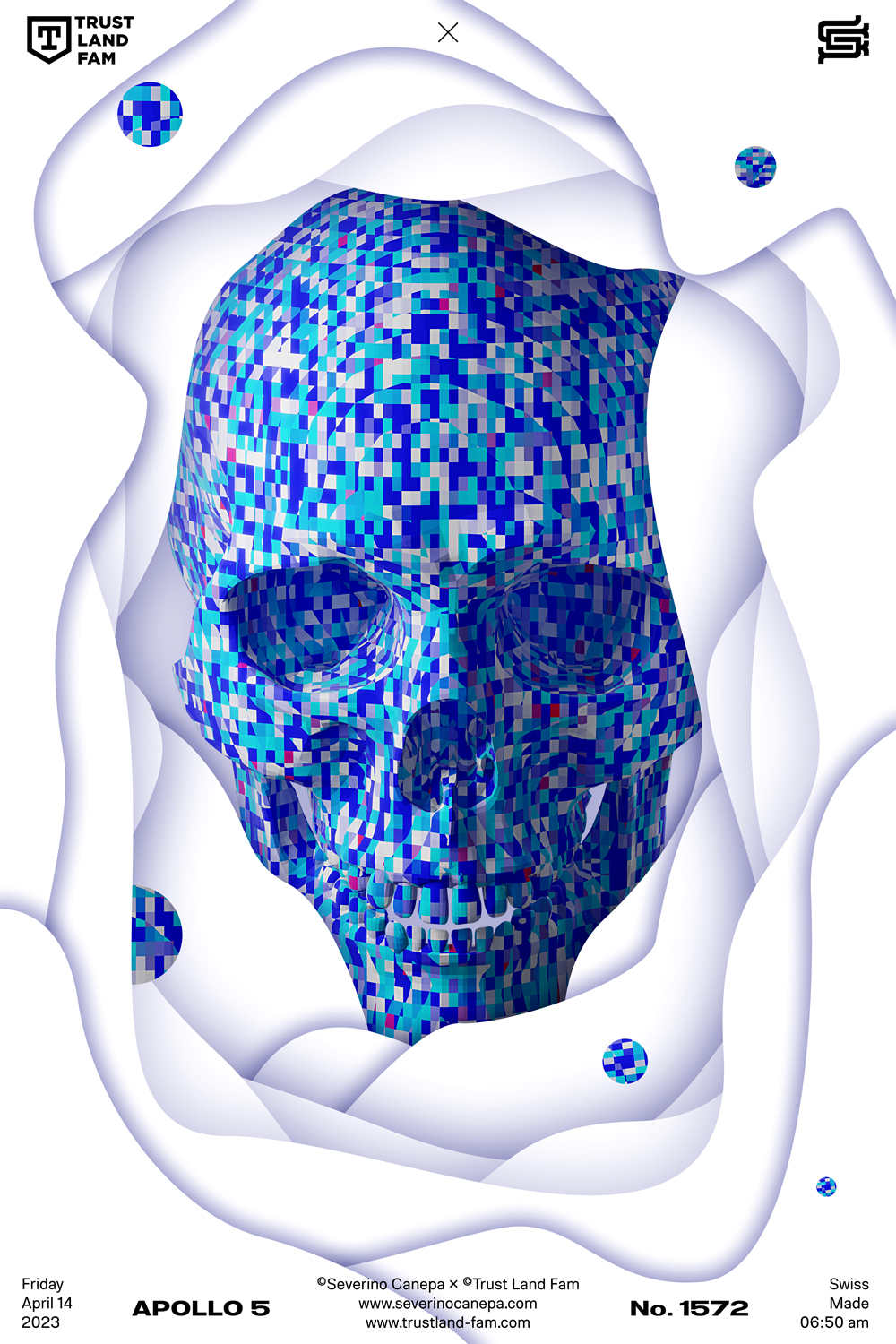 Graphic creation made with a 3D skull and simple geometric shapes