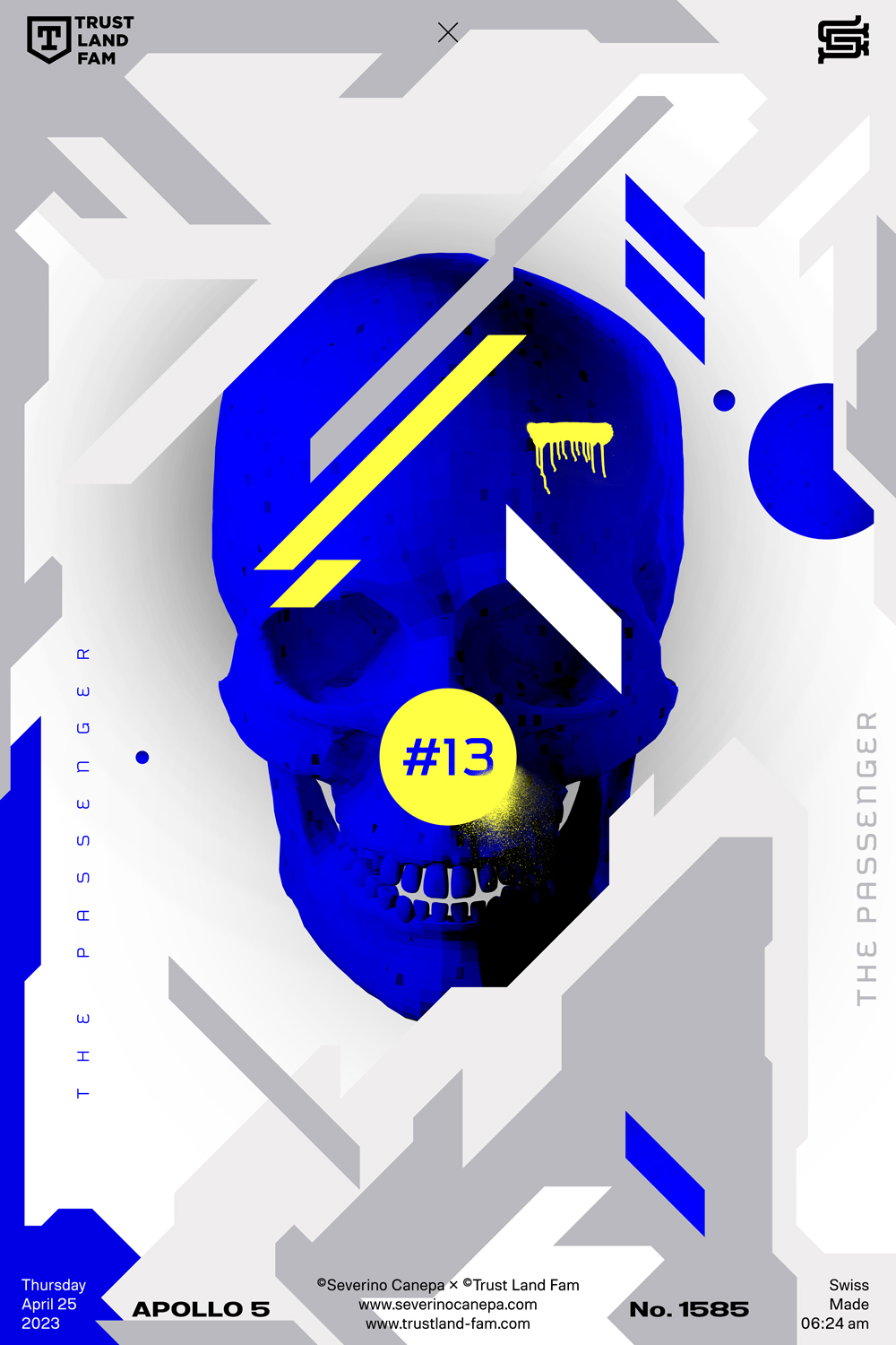 Digital artwork made with a futuristic style and the blue skull