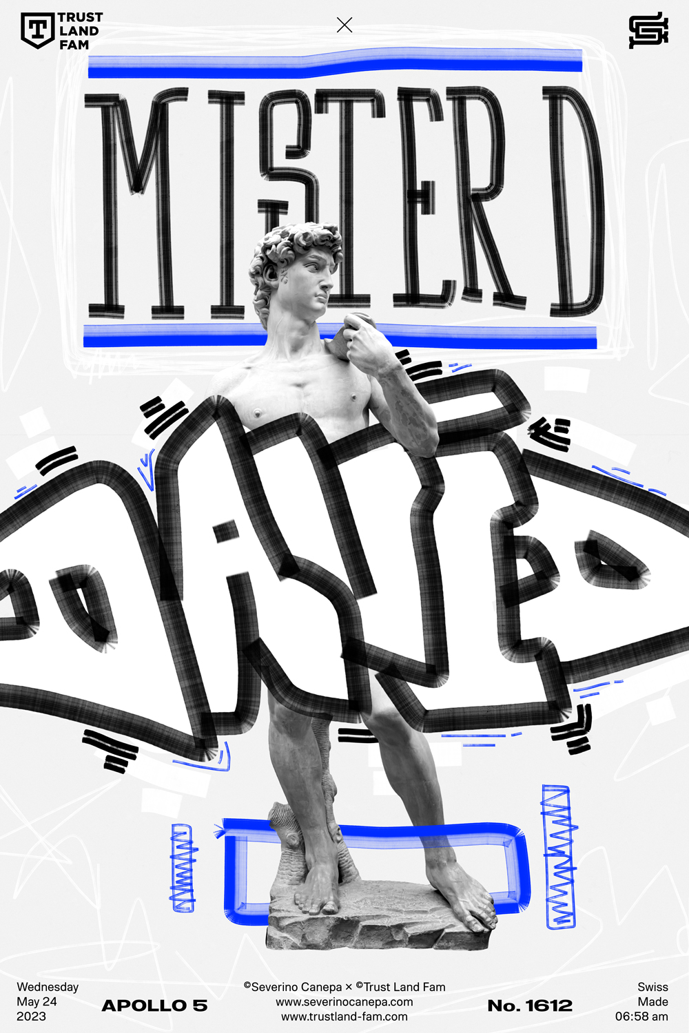 Visual creation using graffiti, handletters, and marker brushes over the statue of David