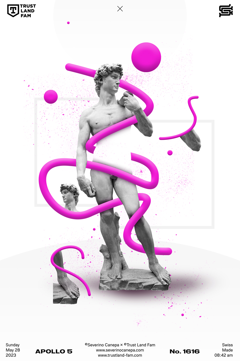 Dreamlike creation made with the statue of David and organic shapes