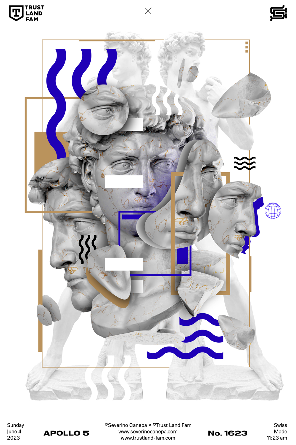 Dreamlike artwork using AI-generated images of David's Statue and geometric shapes
