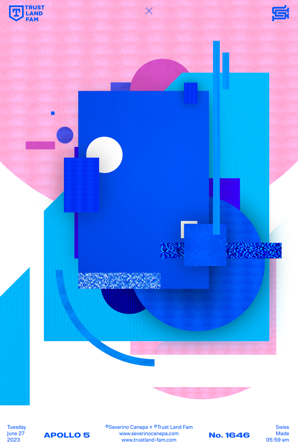 Abstract and geometric graphic creation made with basic shapes from a blue screen