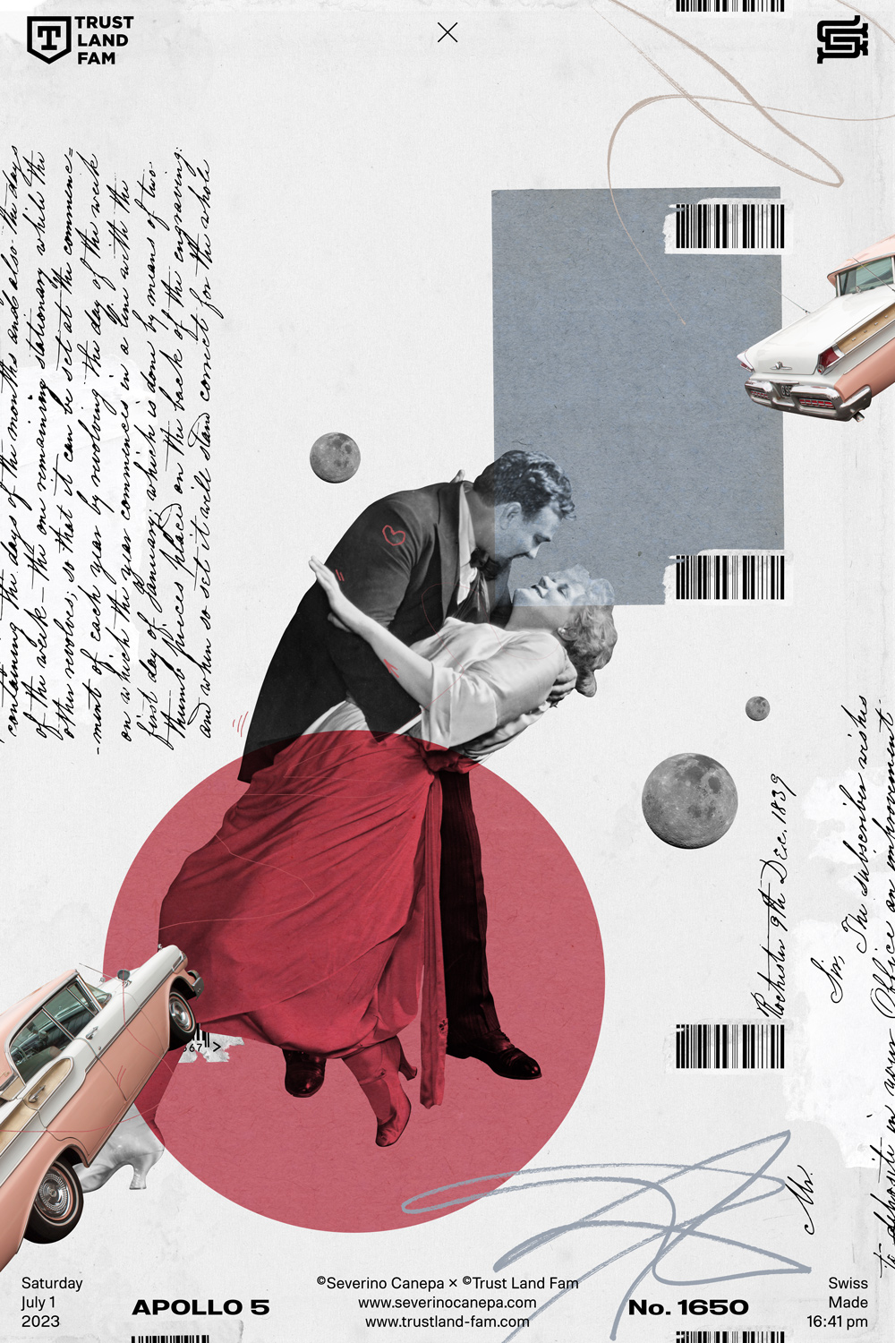 Vintage and yet modern digital collage made with geometric shapes, photographs, and writing