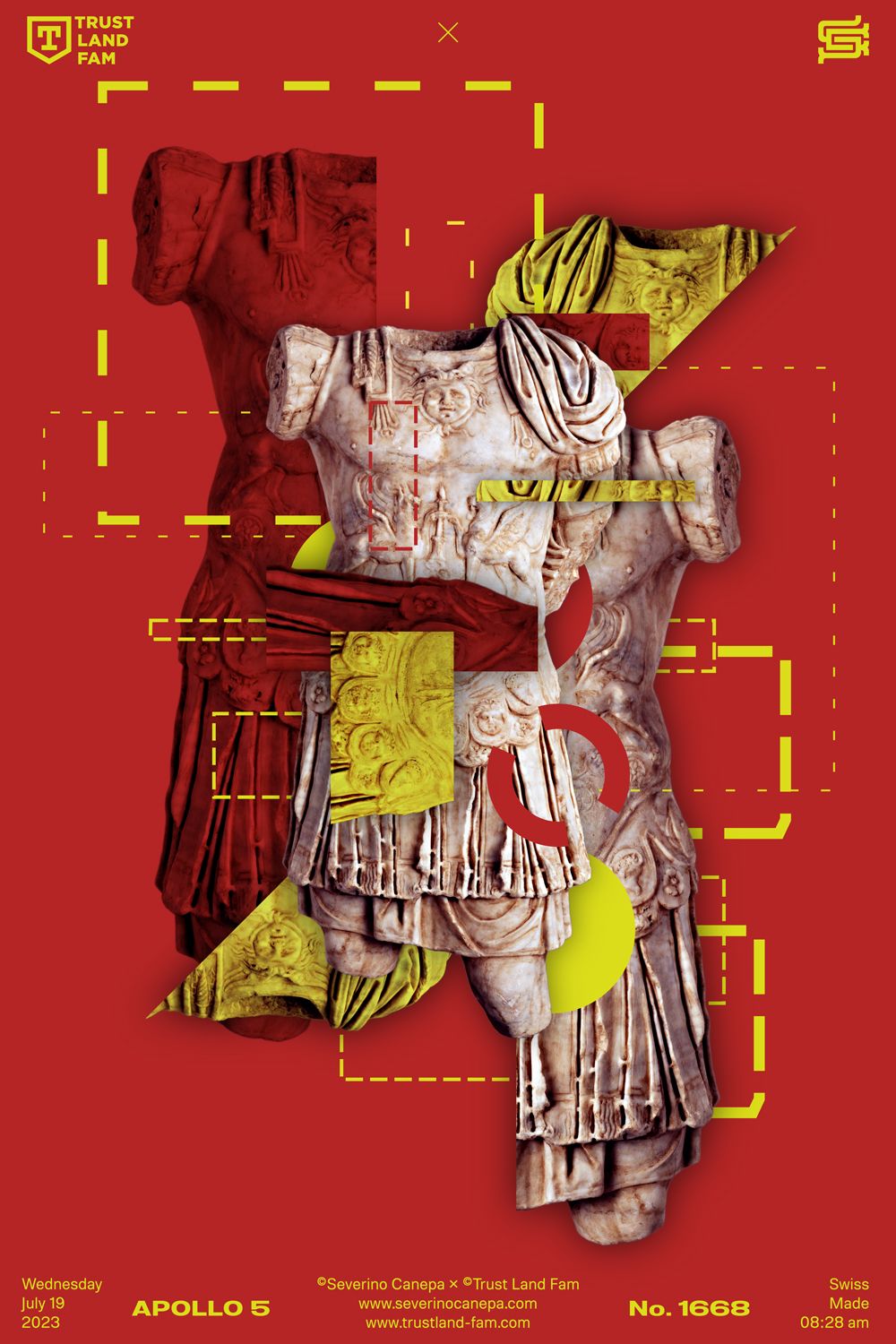 I coupled the statue of an antique roman with yellow and red lines