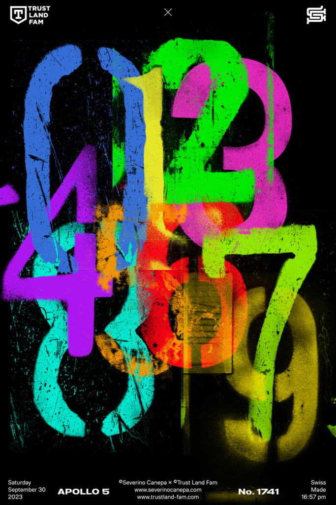 Visual artwork using grunge, distressed, and colored numbers