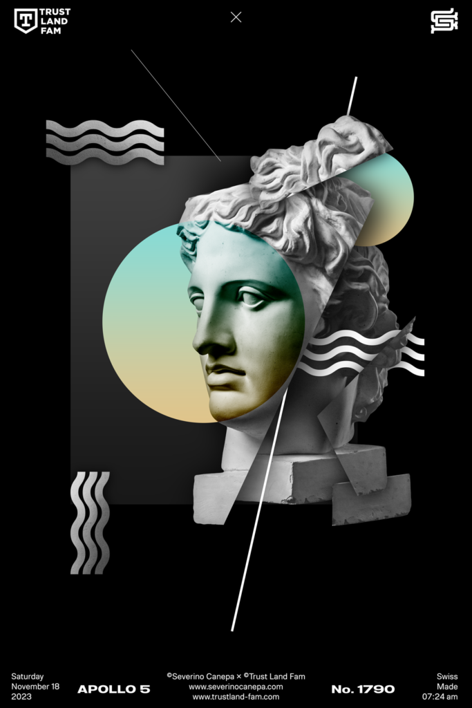 Dreamlike visual artwork made with Apollo's Statue, shapes, and shadows