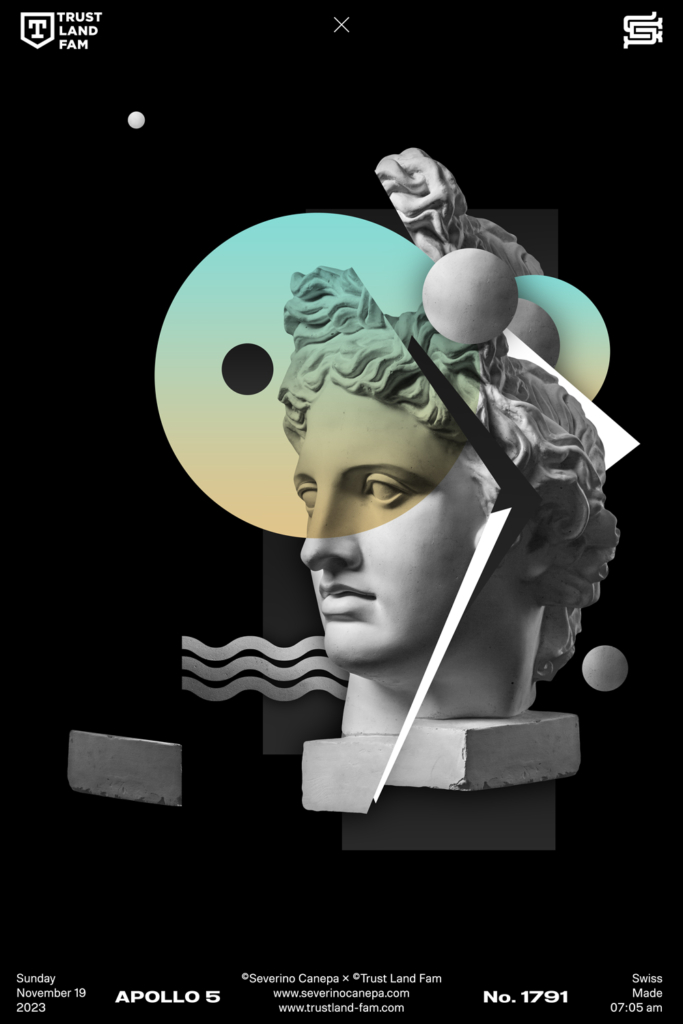 Dreamlike visual artwork made with Apollo statue and geometric shapes