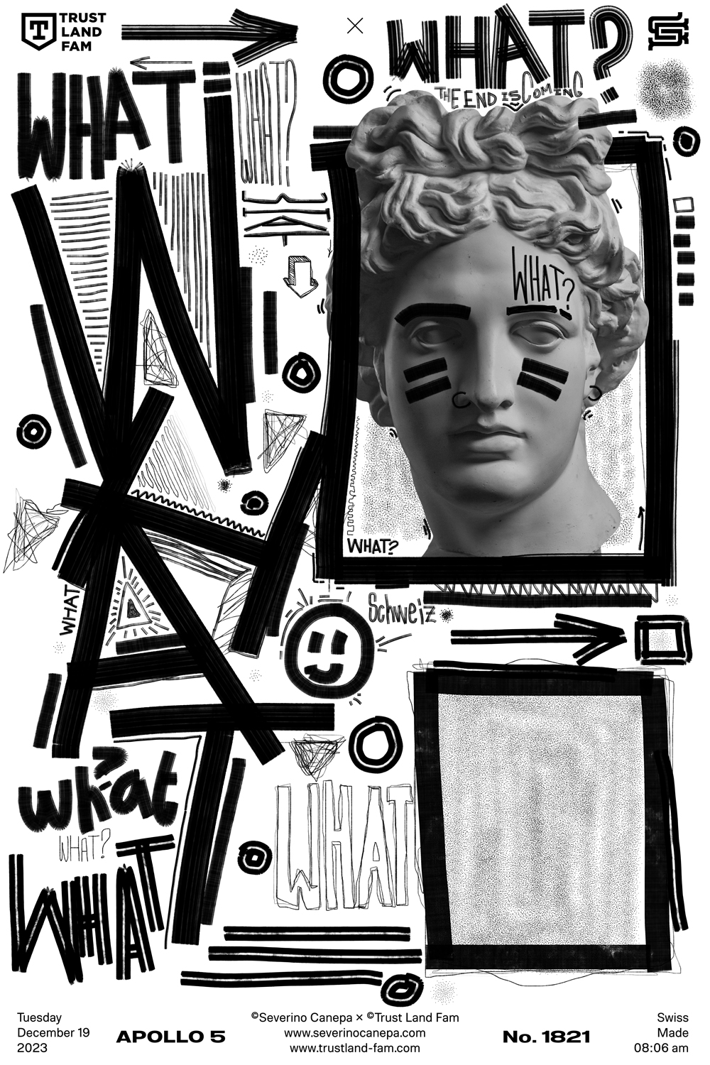 Digital creation made with playful typography and the picture of Apollo's statue
