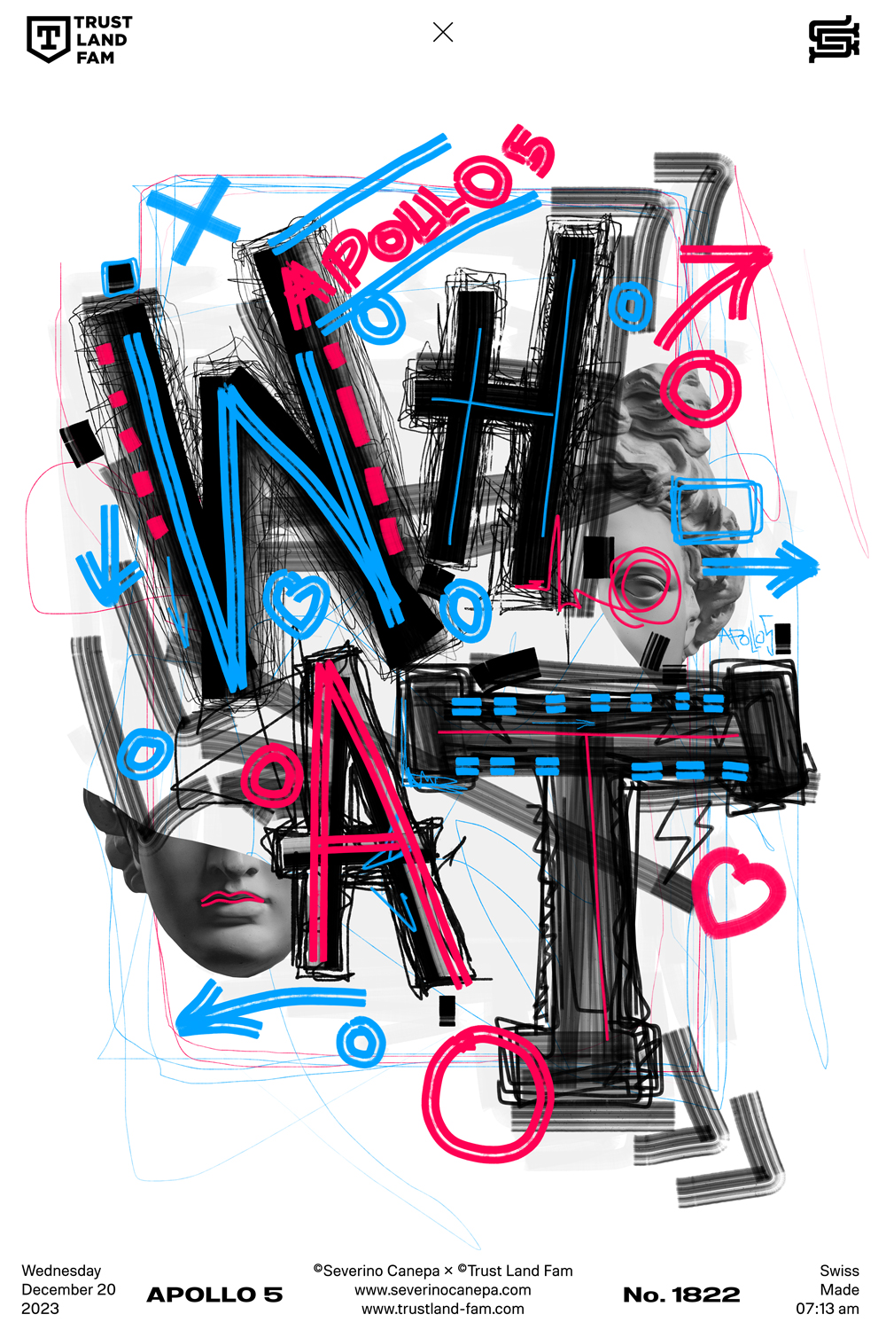 Digital creation made with Apollo's statue and hand-lettering typography made of marker brushes