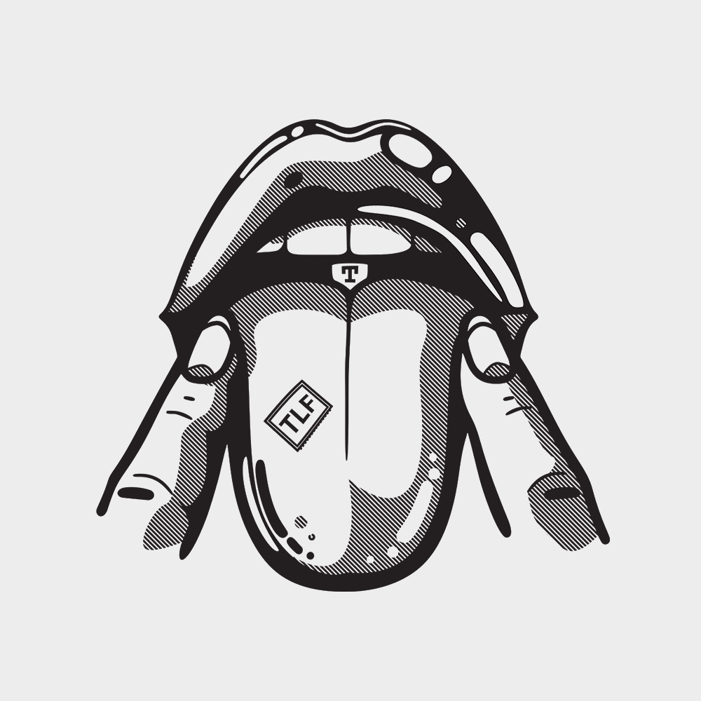 Acid mouth the vector artwork of a longue tongue and two fingers