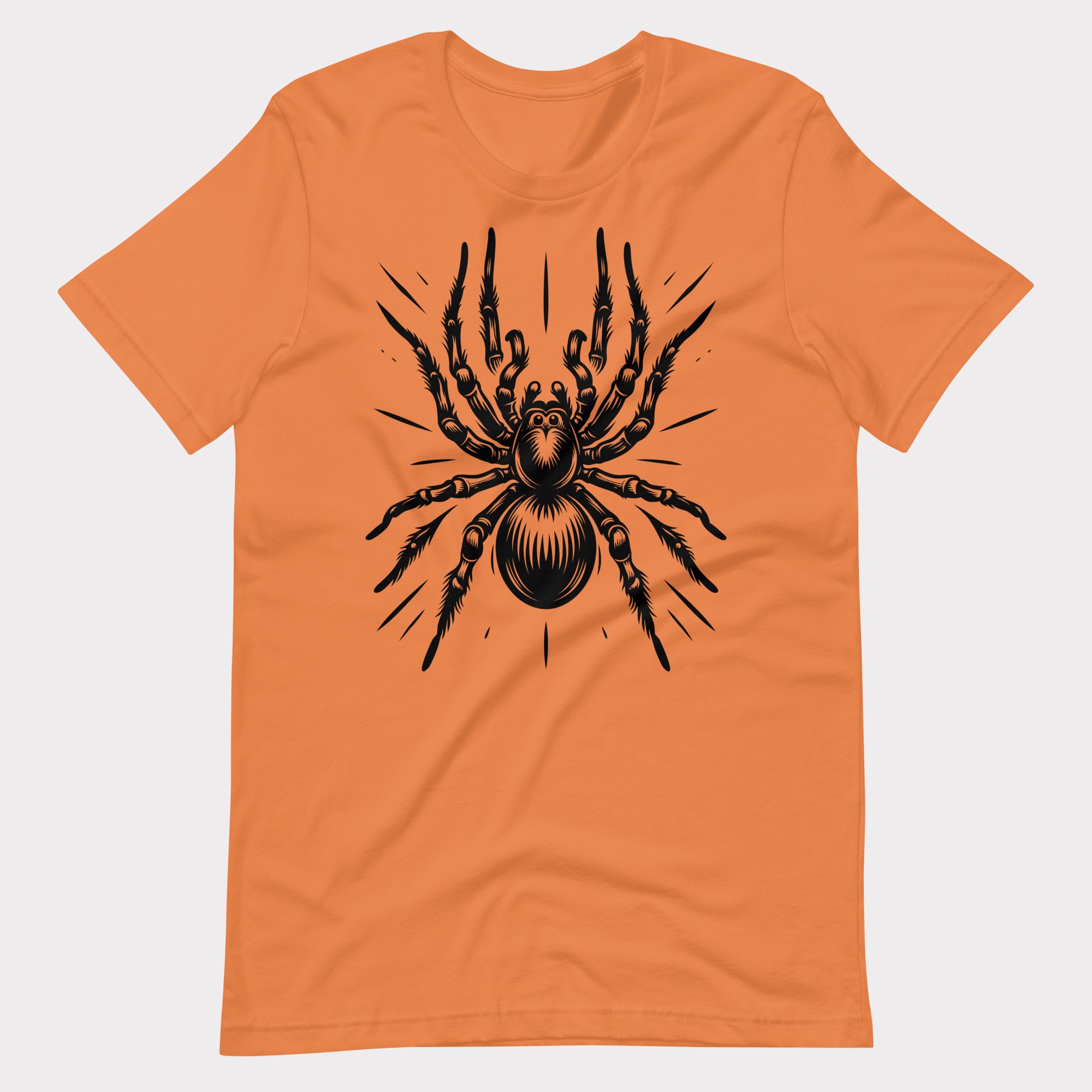 The burnt orange tee printed with the giant spider