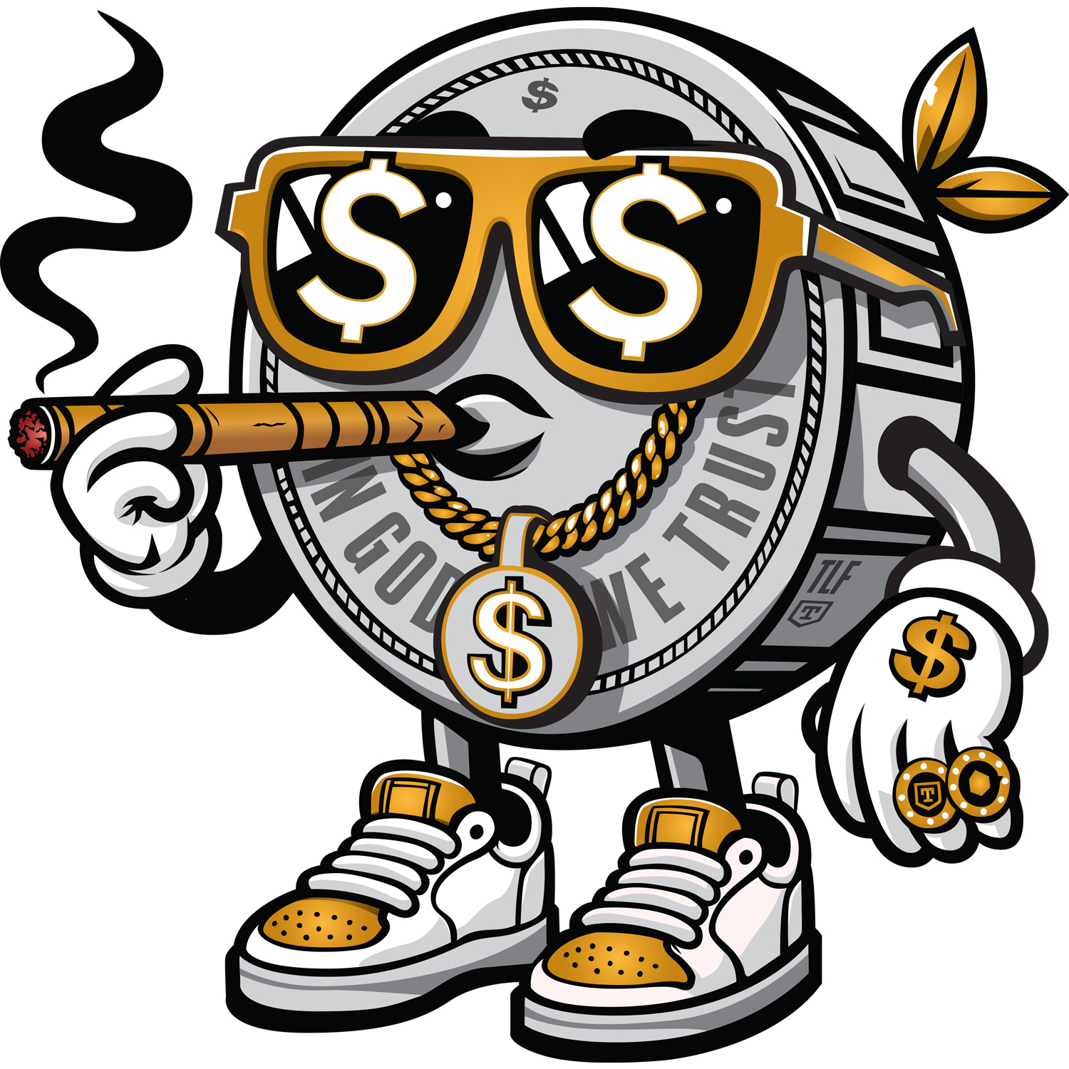 Vector Artwork of A Cent wearing gold chain, sunglasses, and sneakers
