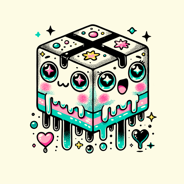 Kawaii digital artwork as a cute cube number four