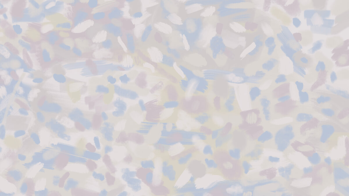 Soft pastel abstract with dispersed confetti-like specks in lilac, blue, cream and pink, conveying a gentle, reflective mood