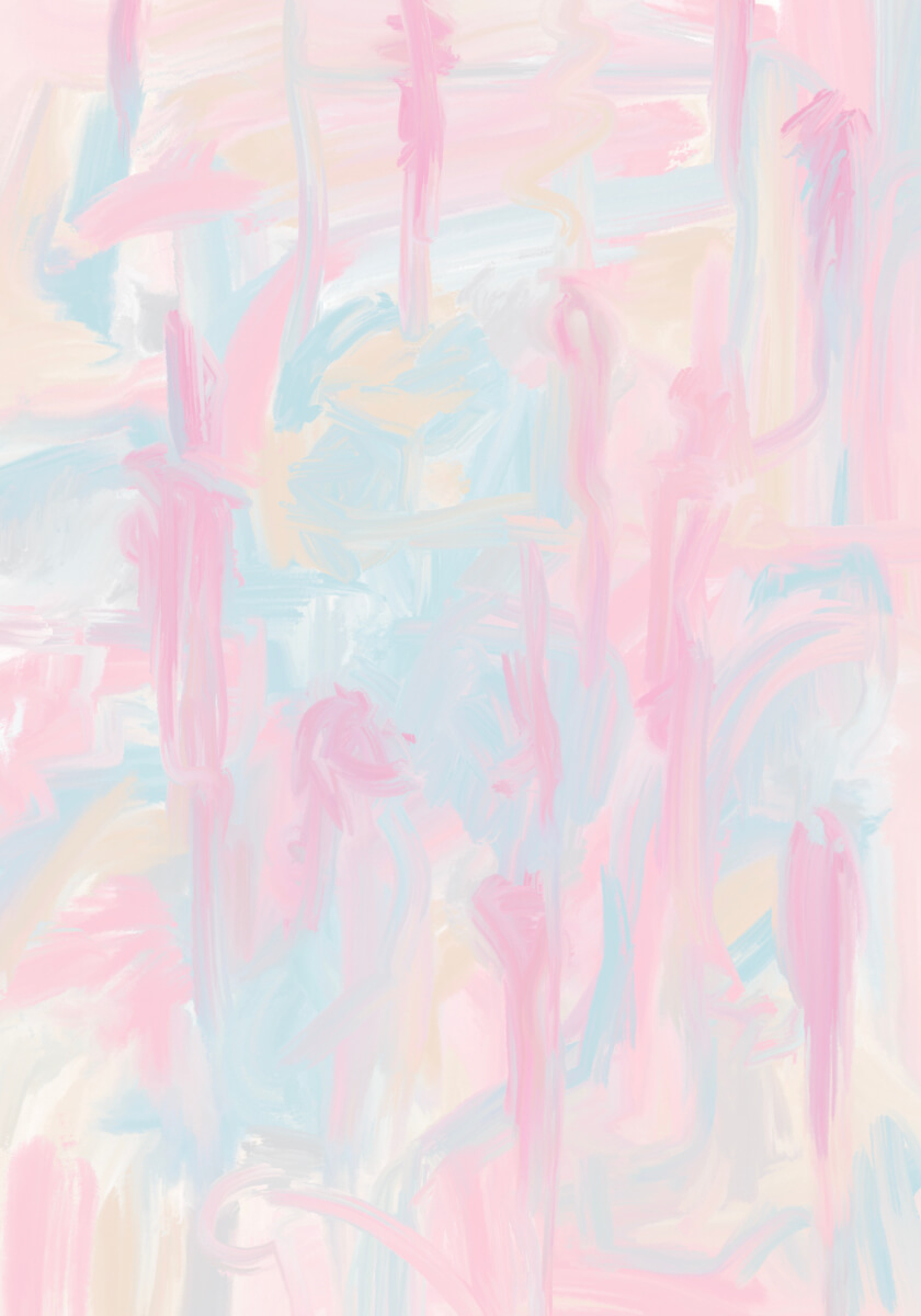 Pastel abstract digital painting with layered pink, blue, cream, and grey gestural brushstrokes, evoking memory, softness, and renewal.