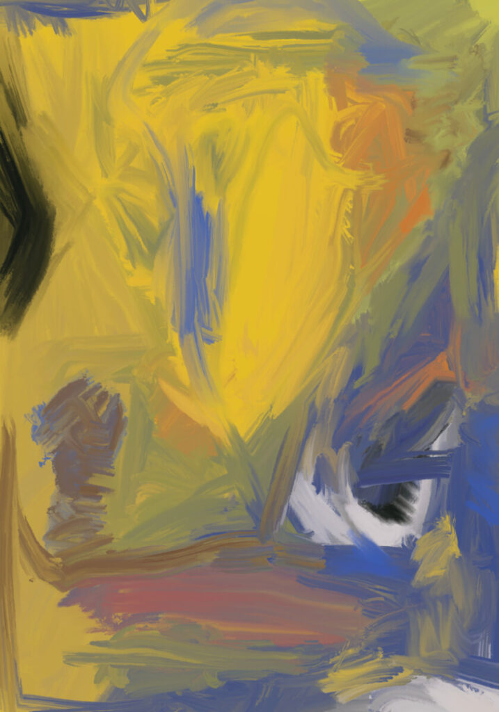 Gestural abstract digital painting with dynamic brushwork, layered textures, and a fugitive opening emerging through shifting forms.