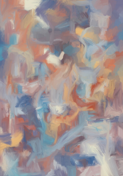 Abstract digital painting with soft pastel brushstrokes, layered movement, and atmospheric emotional tension.