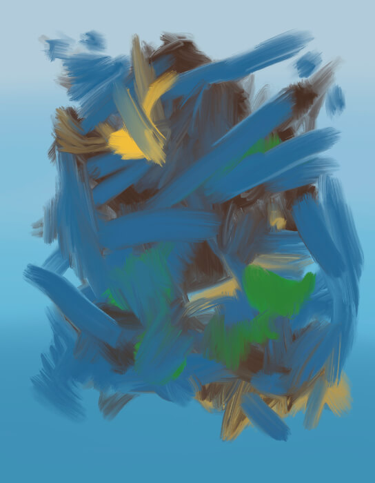 Abstract blue gestural painting with layered brushstrokes and expressive mark making symbolizing the pressure of time.