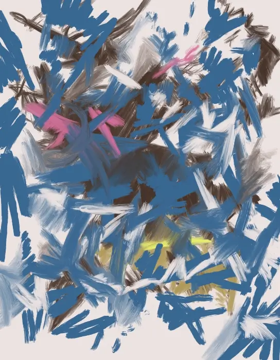 Blue abstract painting with expressive layered brushstrokes conveying pressure, energy, and creative tension.