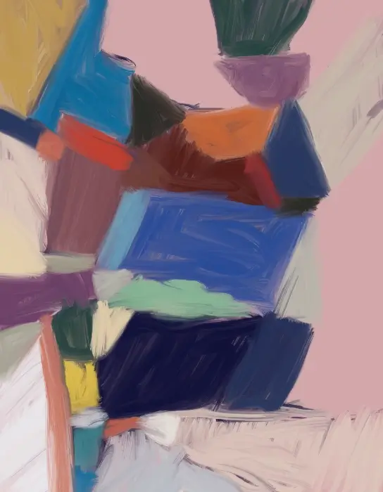Couple Chess Digital Art Day 244 Couple Chess Day 224 abstract digital painting with geometric blue, pink, orange, violet, and dark color blocks.