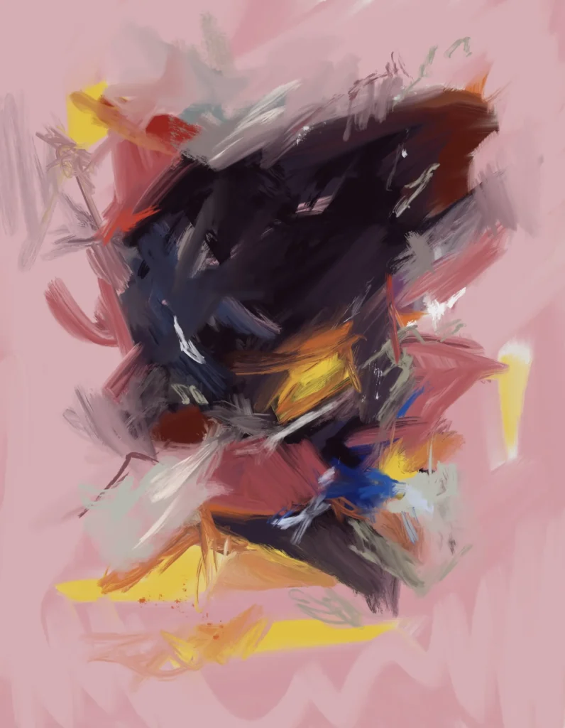Abstract digital artwork with layered expressive brushstrokes suggesting temptation, longing, instability, and emotional pull.