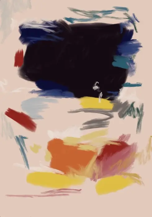 Midnight Citrus Day 239 Midnight Citrus, an abstract digital painting with a dark upper shape and bright yellow-orange strokes on peach.